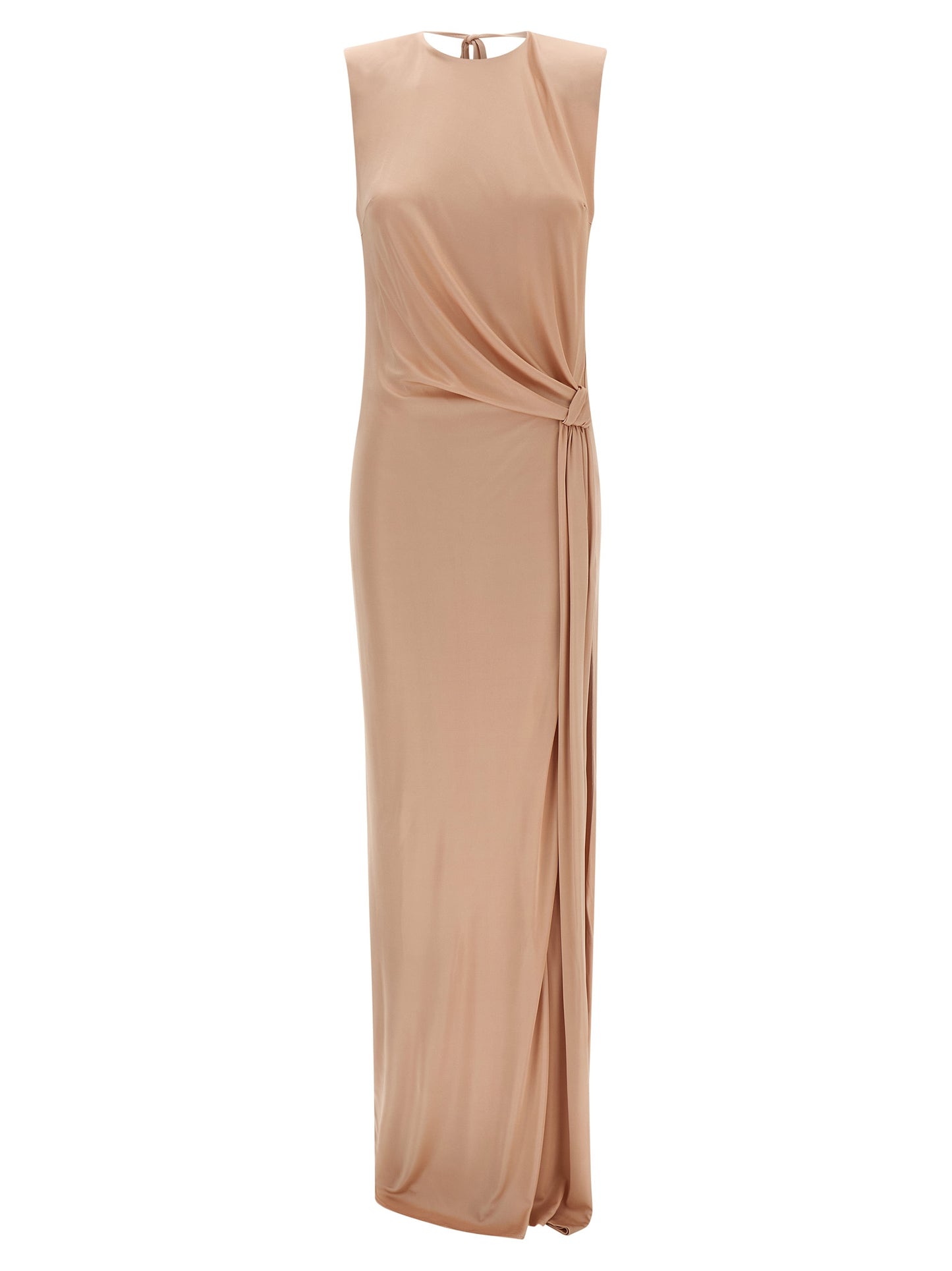 Dress by Elisabetta Franchi for women in viscose multicolor, pink & red features an eye catching silhouette with a sophisticated crew split neckline, elegant sleeveless, and a refined maxi long for a eye catching aesthetic.