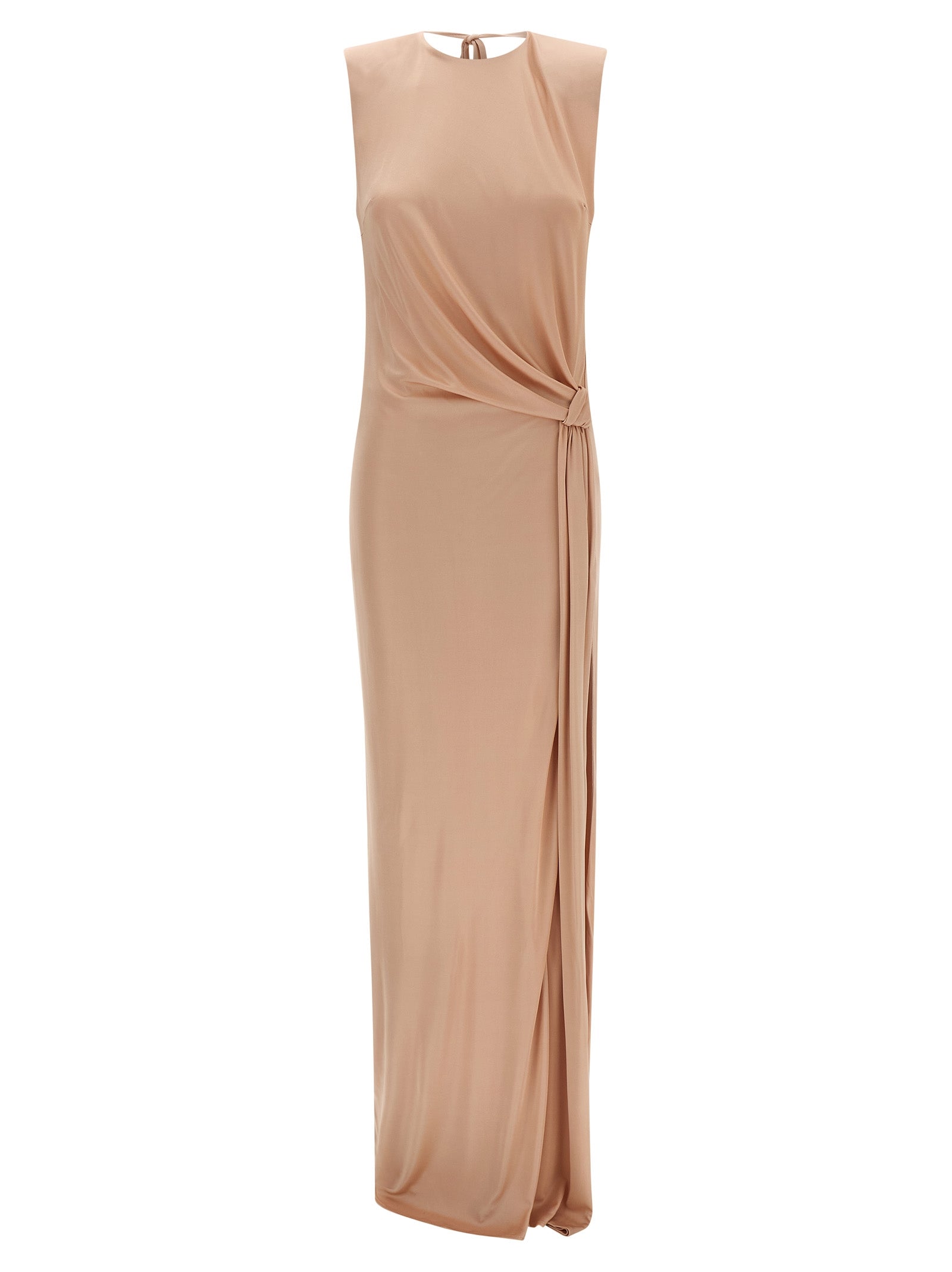 Dress by Elisabetta Franchi for women in viscose multicolor, pink & red features an eye catching silhouette with a sophisticated crew split neckline, elegant sleeveless, and a refined maxi long for a eye catching aesthetic.