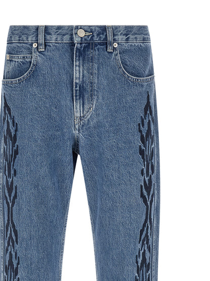 Jeans by Isabel Marant for men in cotton denim blue features a polished silhouette with a polished straight-leg, reaching a polished long and finished with a polished .