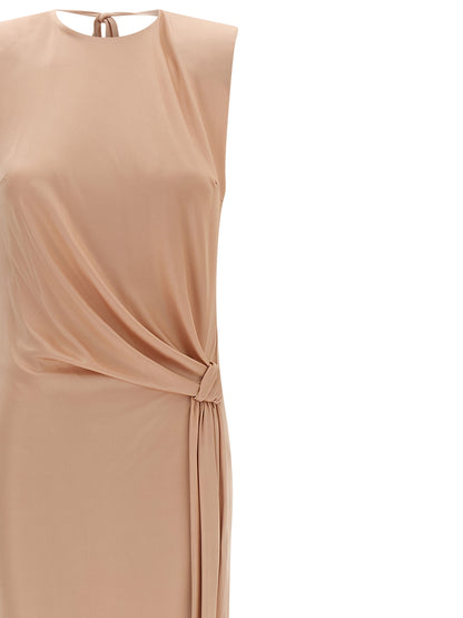 Dress by Elisabetta Franchi for women in viscose multicolor, pink & red features a dramatic silhouette, showcasing an elegant crew split neckline and that flows into a dramatic maxi long.