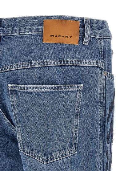 Jeans by Isabel Marant for men in cotton denim blue features an refined tailoring silhouette, showcasing a premium straight-leg with a and long cut for a refined tailoring look.