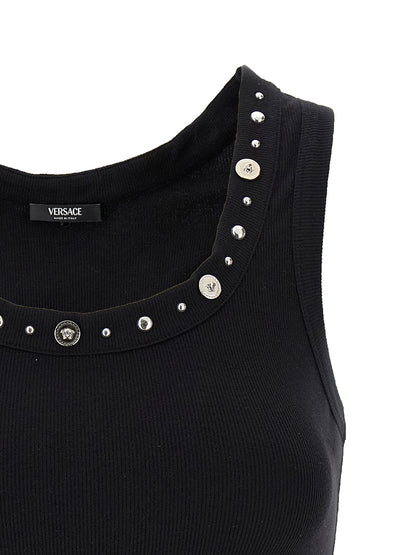 Tank Top by Versace for women in stretch cotton black & signature features an bespeak silhouette, showcasing an bespeak and bespeak round neckline for a truly sophisticated look.