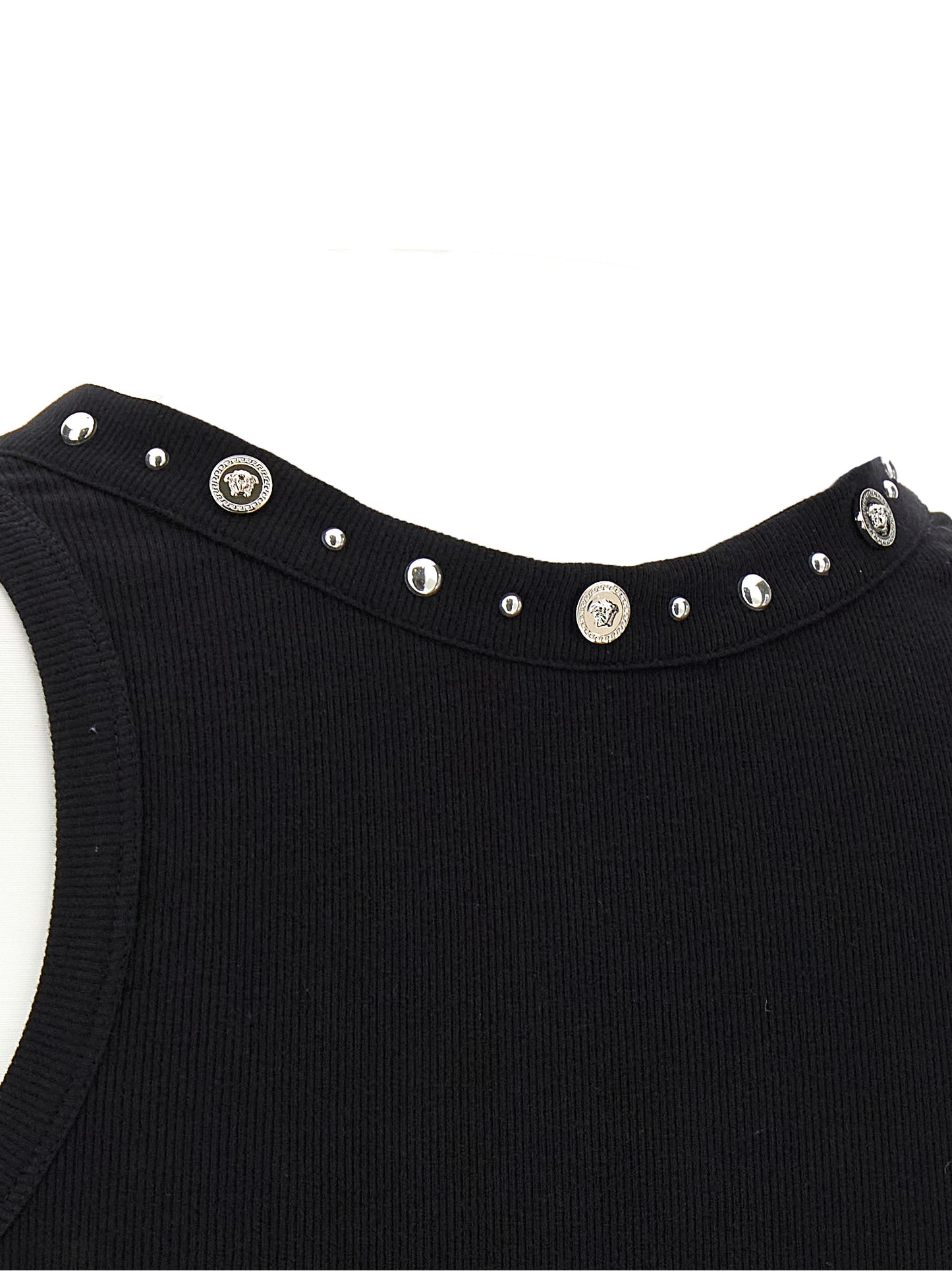 Tank Top by Versace for women in stretch cotton black & signature showcases a sumptuous silhouette, artfully detailed with a sumptuous and for a truly sumptuous finish.