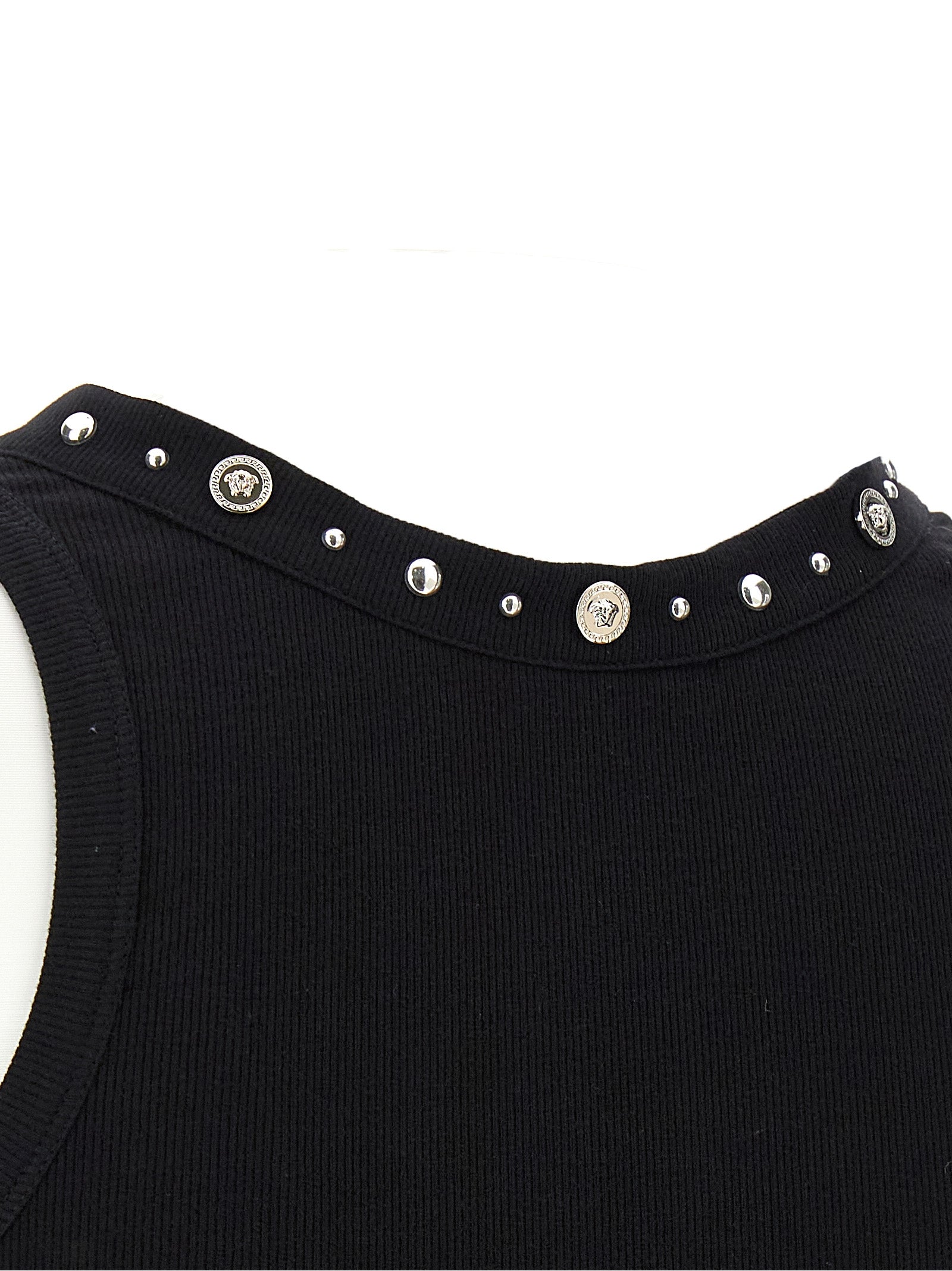 Tank Top by Versace for women in stretch cotton black & signature showcases a sumptuous silhouette, artfully detailed with a sumptuous and for a truly sumptuous finish.