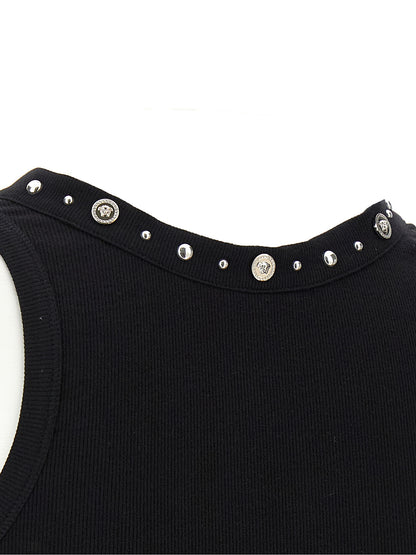 Tank Top by Versace for women in stretch cotton black & signature showcases a sumptuous silhouette, artfully detailed with a sumptuous and for a truly sumptuous finish.