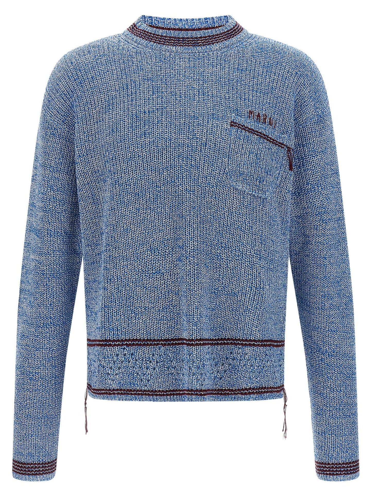 Cardigan by Marni for men in cotton light-blue, patterned & chevron presents a textural silhouette, artfully finished with a textural crew neckline and long-sleeve for a sophisticated, textural look.
