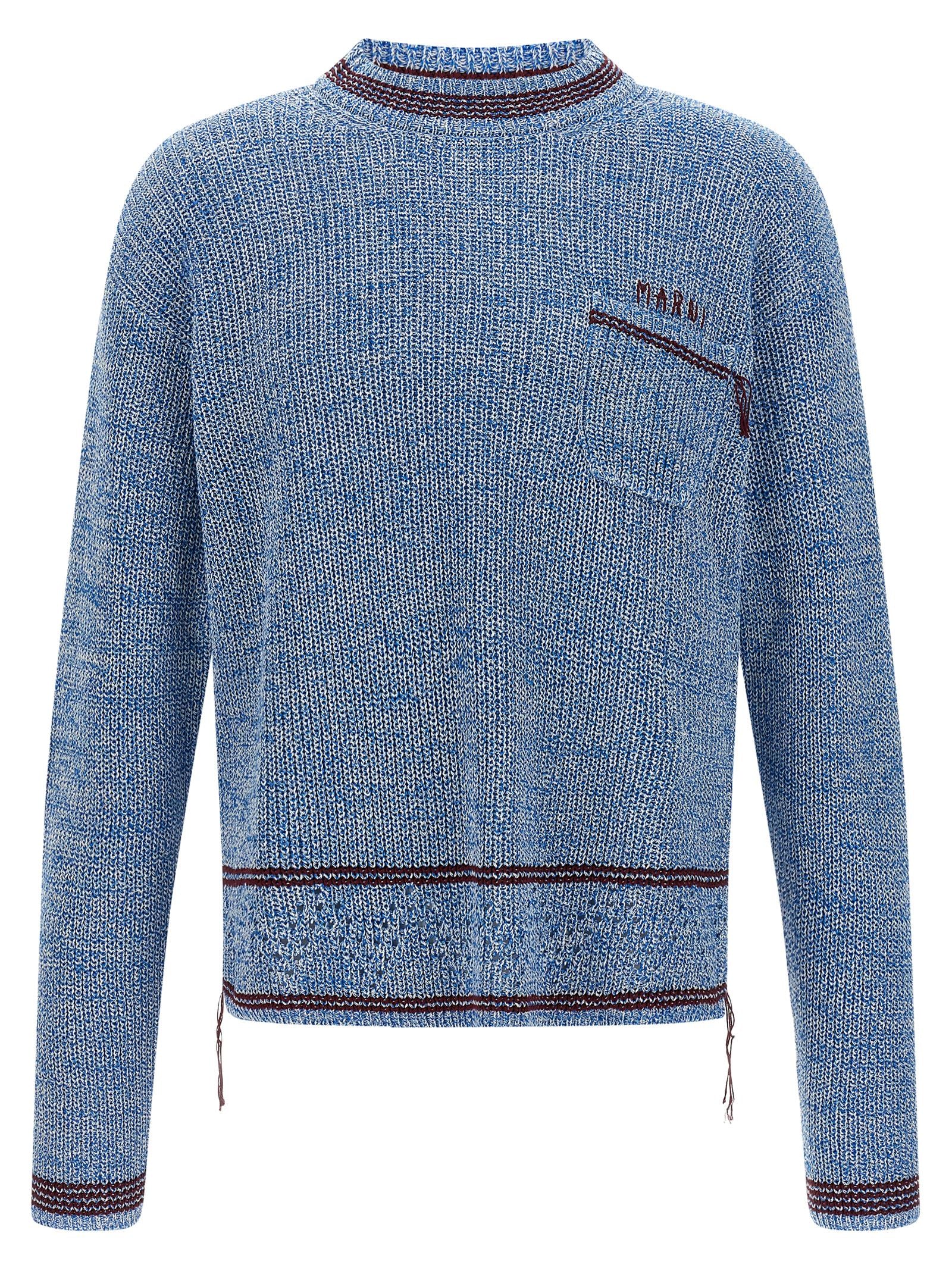 Cardigan by Marni for men in cotton light-blue, patterned & chevron presents a textural silhouette, artfully finished with a textural crew neckline and long-sleeve for a sophisticated, textural look.