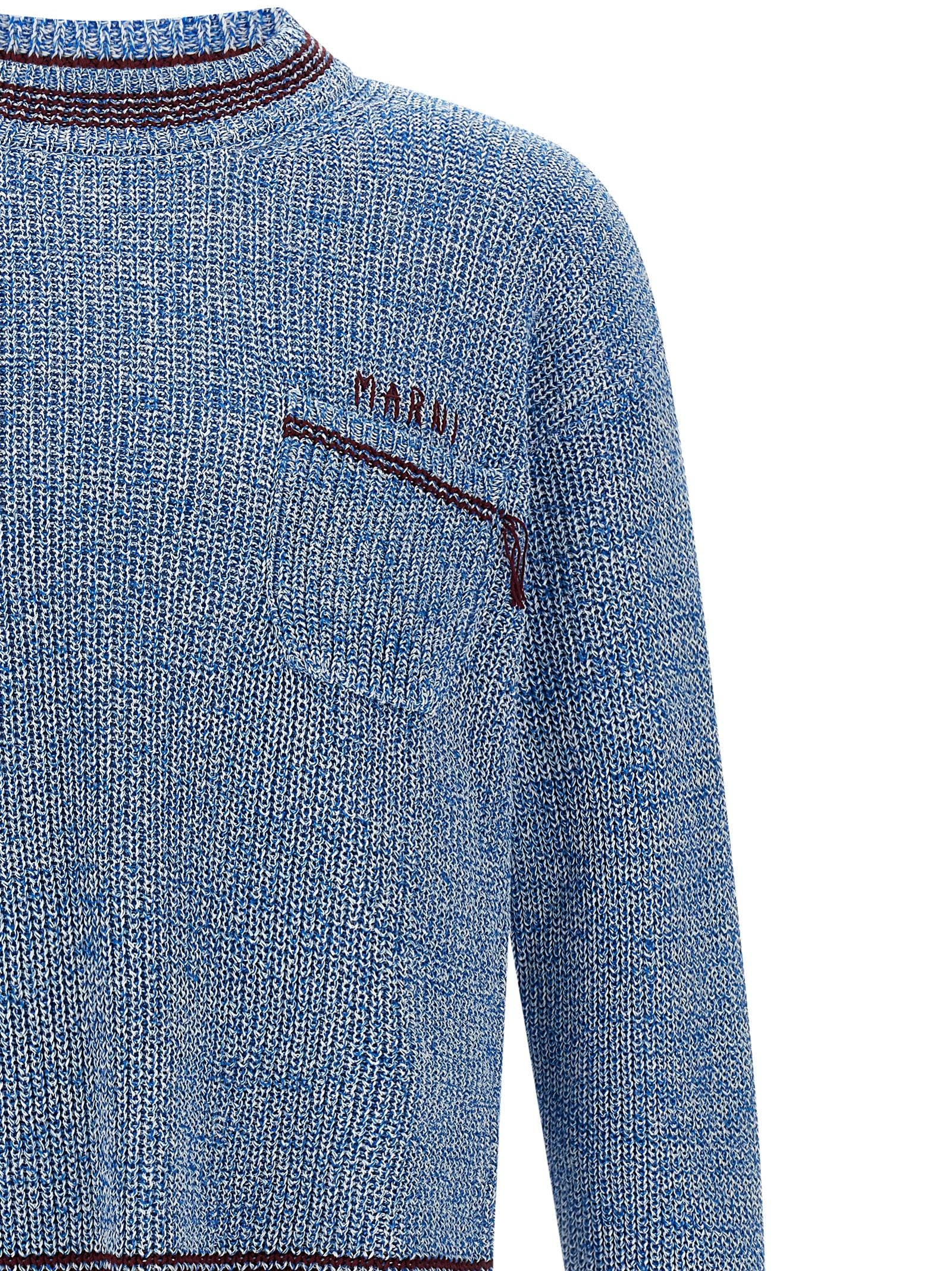 Cardigan by Marni for men in cotton light-blue, patterned & chevron features a dramatic silhouette, showcasing a sophisticated crew neckline and dramatic detail for a timeless, premium look.
