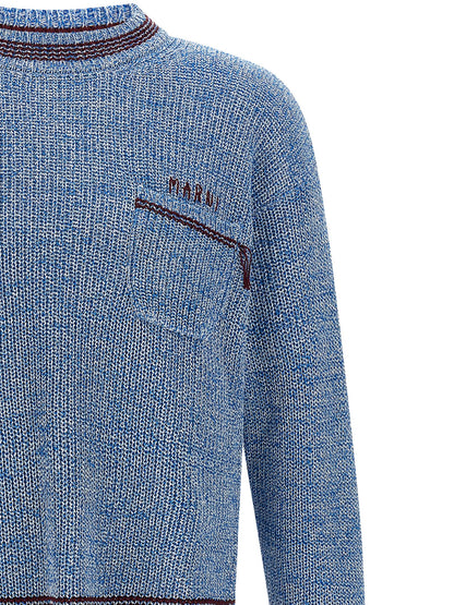 Cardigan by Marni for men in cotton light-blue, patterned & chevron features a dramatic silhouette, showcasing a sophisticated crew neckline and dramatic detail for a timeless, premium look.