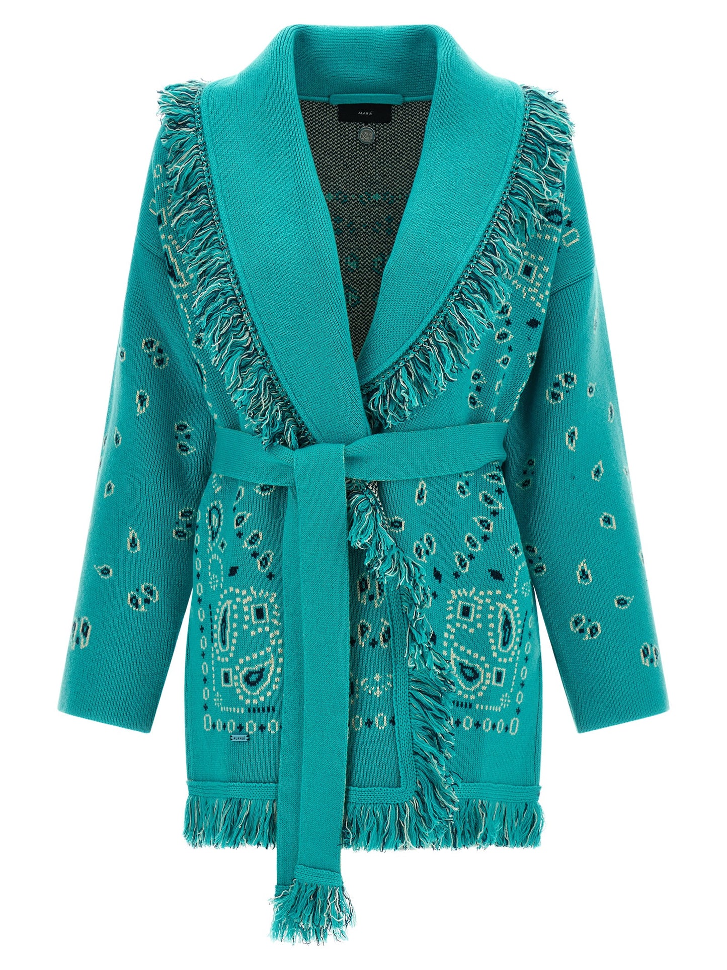Alanui Women's Linen & Cashmere Cardigan - Light Blue Patterned Jacquard
