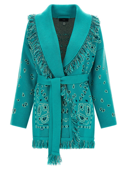 Alanui Women's Linen & Cashmere Cardigan - Light Blue Patterned Jacquard
