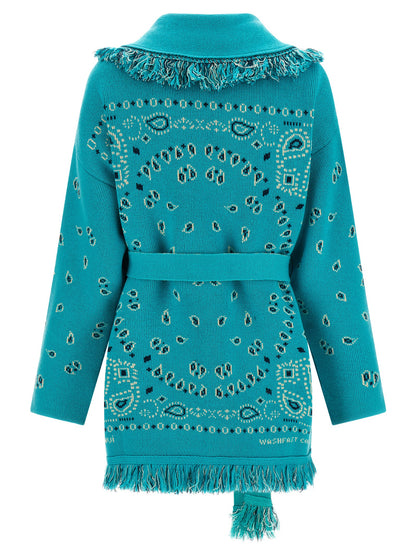 Alanui Women's Linen & Cashmere Cardigan - Light Blue Patterned Jacquard