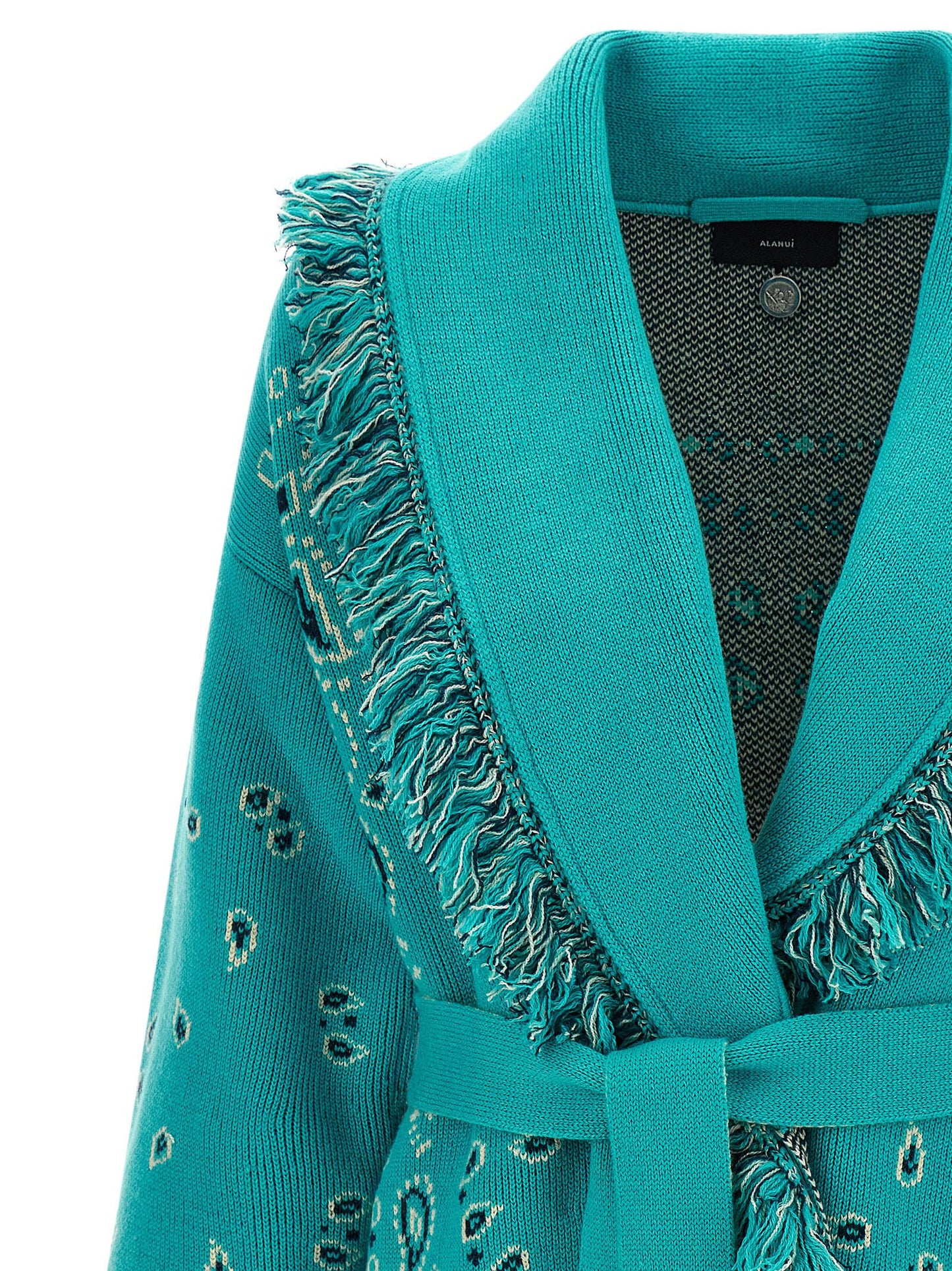 Alanui Women's Linen & Cashmere Cardigan - Light Blue Patterned Jacquard