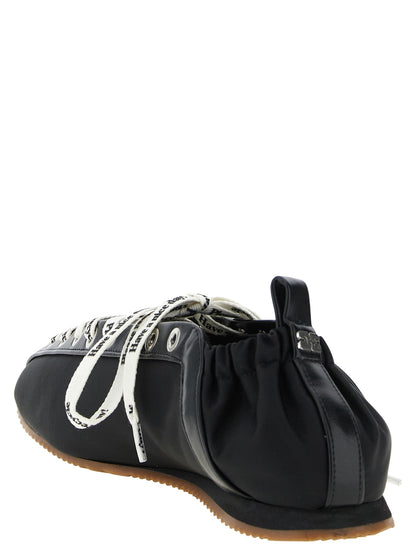 Ballet Flat Shoes by Ganni for women in nylon polyamide polyurethane leather black showcases a resplendent Women's Nylon Polyamide Polyurethane Leather Ballet Flat Shoes aesthetic with a and square toe style.