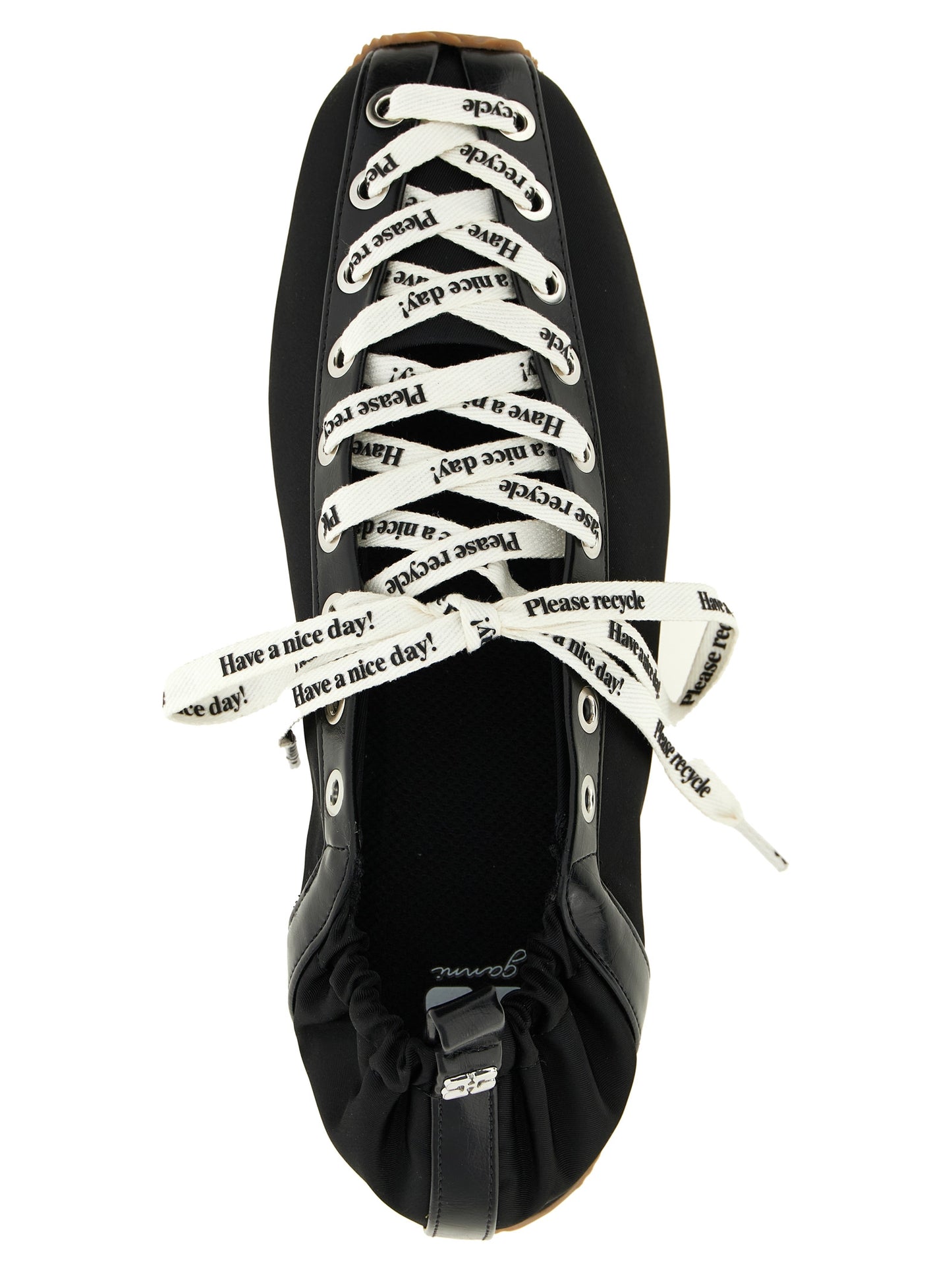 Ballet Flat Shoes by Ganni for women in nylon polyamide polyurethane leather black features an captivating silhouette, showcasing the captivating style of the Women's Nylon Polyamide Polyurethane Leather Ballet Flat Shoes with its distinct and refined square toe style.
