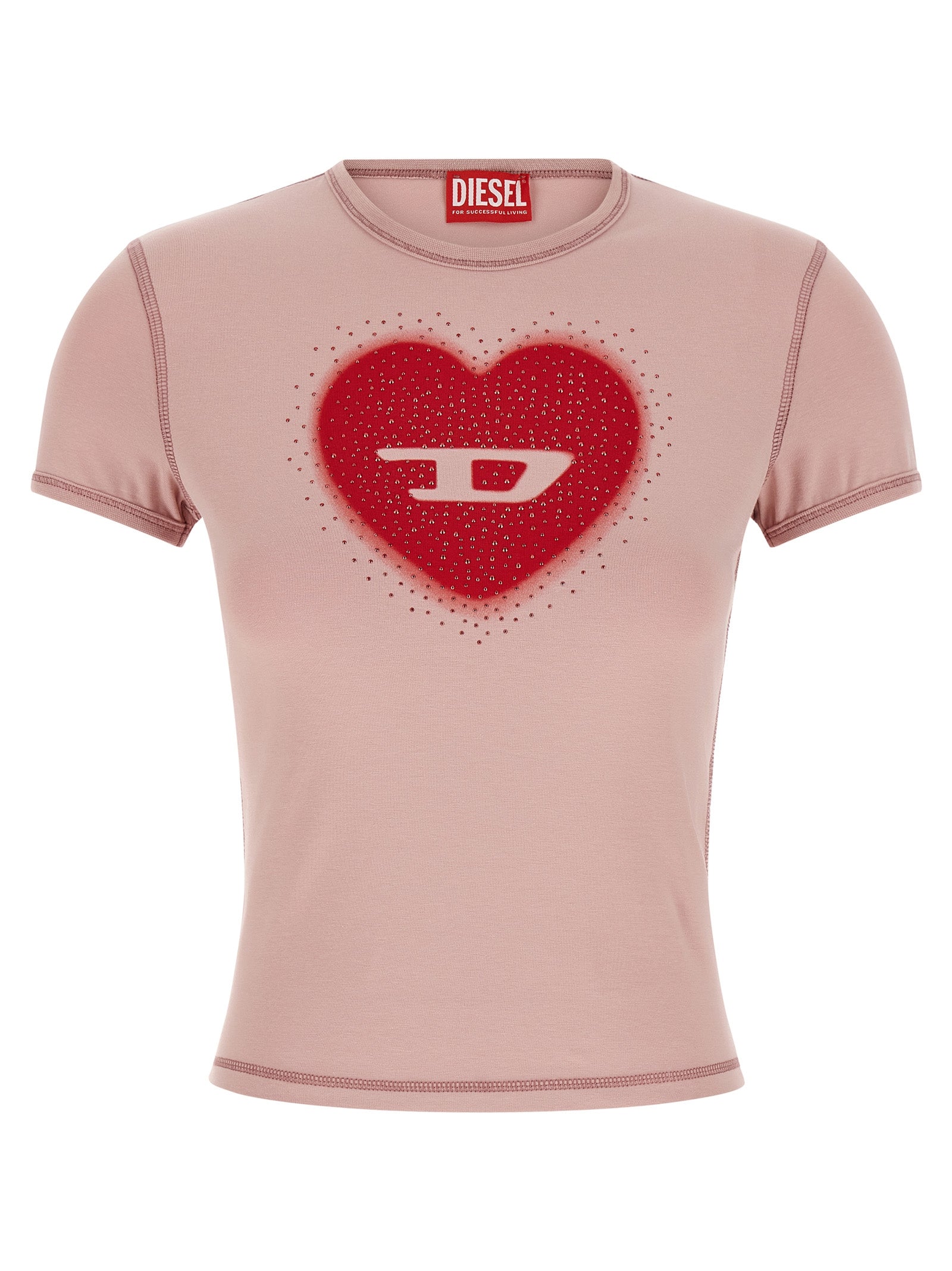 T-Shirt by Diesel for women in stretch cotton & rhinestone multicolor, pink & print showcases a unassuming silhouette, artfully detailed with a refined crew neckline and unassuming short-sleeve for a sophisticated, contemporary look.