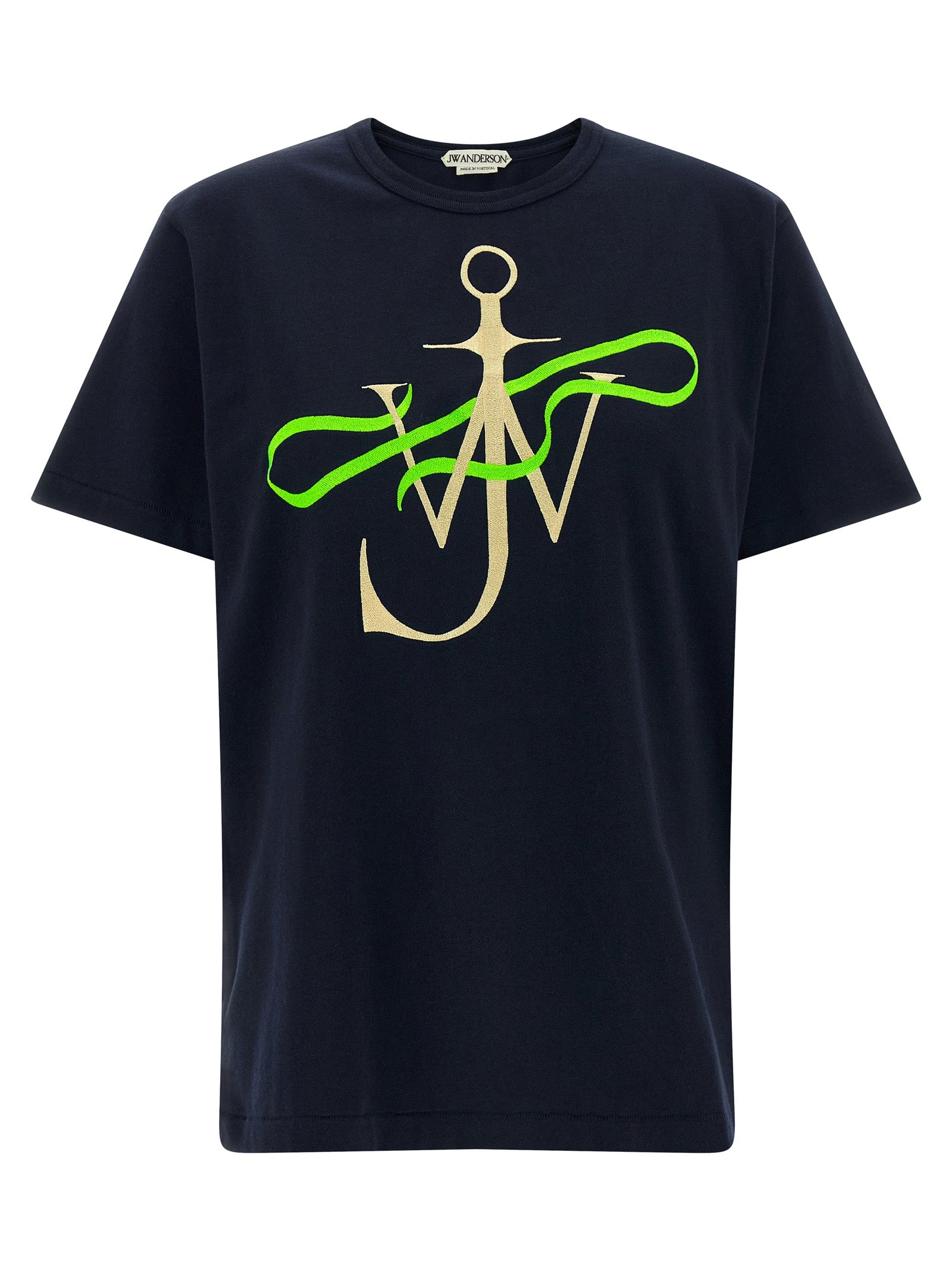 T-Shirt by J.W.Anderson for women in cotton black showcases a dramatic silhouette, elegantly detailed with a dramatic crew neckline and short-sleeve for a truly dramatic finish.