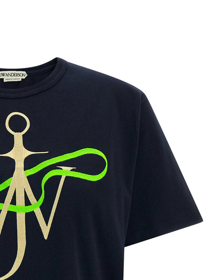 T-Shirt by J.W.Anderson for women in cotton black showcases a fashionable silhouette, elegantly detailed with a fashionable and crew neckline for a sophisticated, high-fashion look.