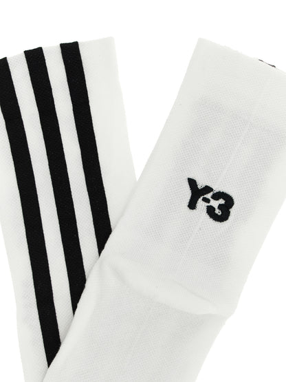 Socks by Y-3 for unisex in stretch poly cotton bicolour, black, white & striped presents a perennial silhouette, artfully capturing the refined essence of the perennial Unisex Stretch Poly Cotton Socks design with a perennial finish.