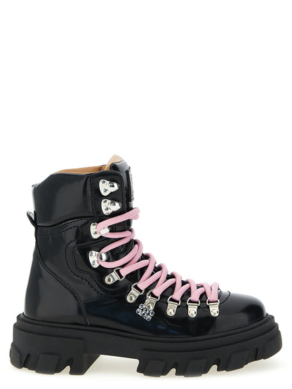 Lace-Up Boots by Ganni for women in polyester polyurethane leather black features an dynamic silhouette, showcasing the dynamic Women's Polyester Polyurethane Leather Lace-Up Boots design with its distinctive and elegant .