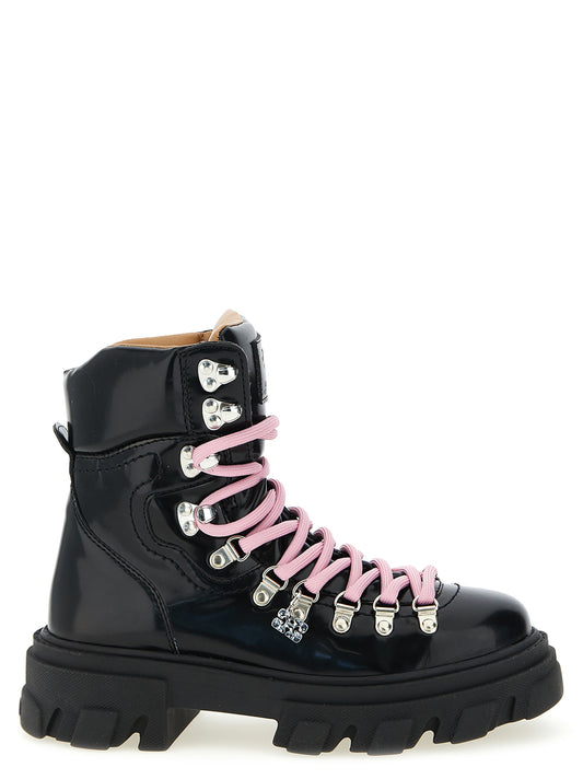 Lace-Up Boots by Ganni for women in polyester polyurethane leather black features an dynamic silhouette, showcasing the dynamic Women's Polyester Polyurethane Leather Lace-Up Boots design with its distinctive and elegant .