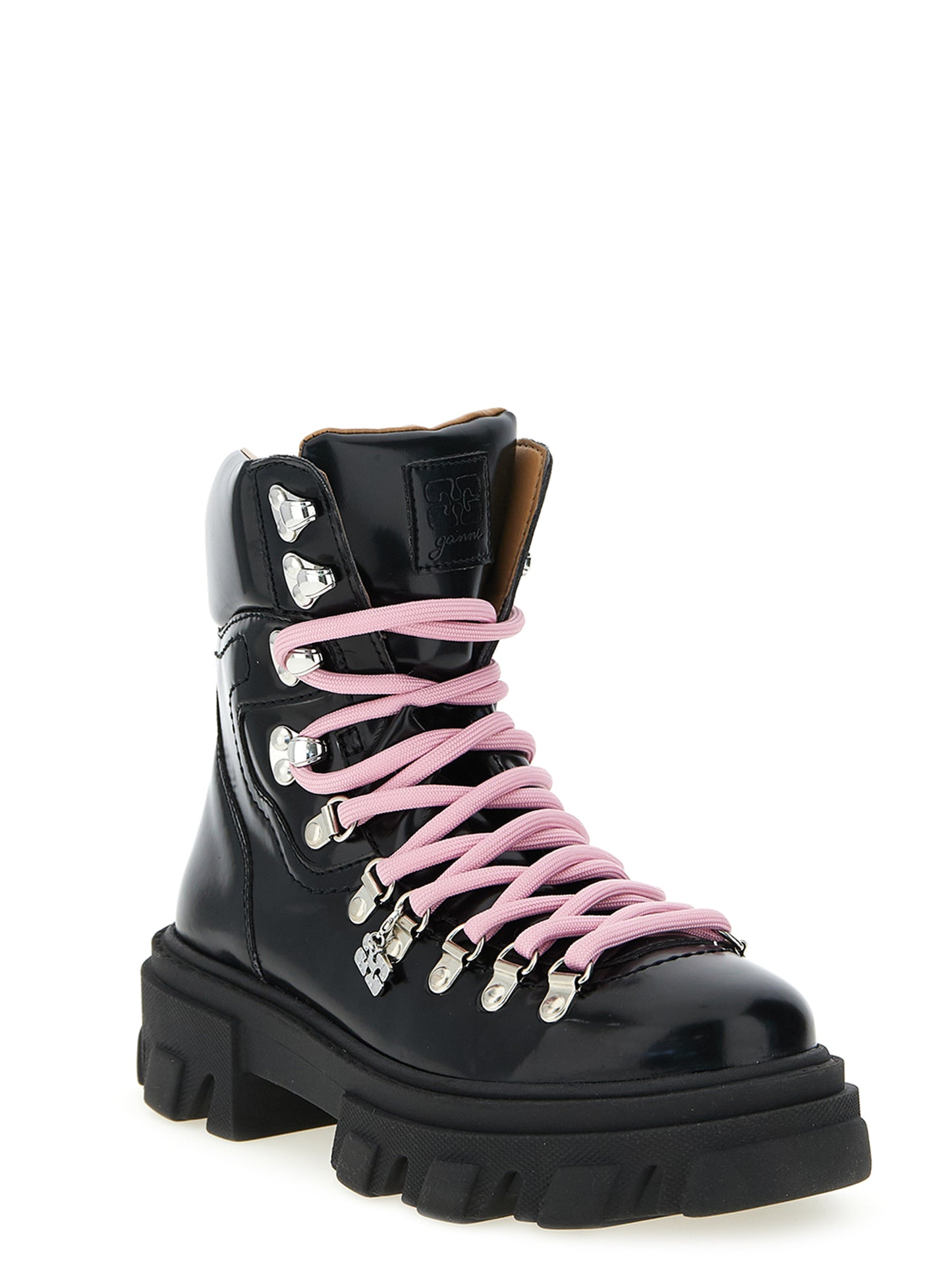Lace-Up Boots by Ganni for women in polyester polyurethane leather black showcases a impeccable silhouette as Women's Polyester Polyurethane Leather Lace-Up Boots, artfully defined by a impeccable and a impeccable .