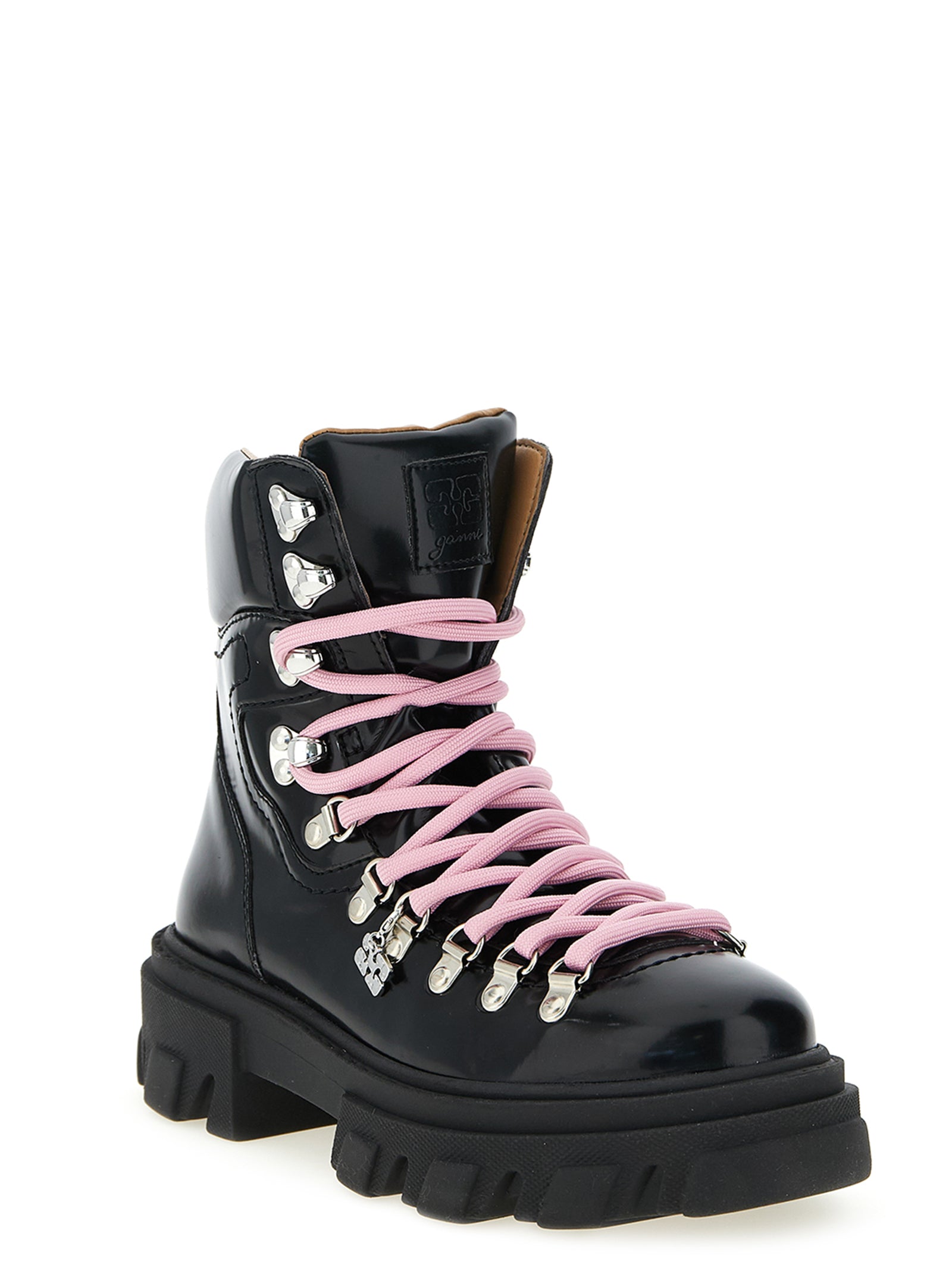 Lace-Up Boots by Ganni for women in polyester polyurethane leather black showcases a impeccable silhouette as Women's Polyester Polyurethane Leather Lace-Up Boots, artfully defined by a impeccable and a impeccable .