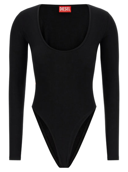 Bodysuit by Diesel for women in stretch viscose black features an exquisite silhouette with a refined round neckline and exquisite long-sleeve detailing.