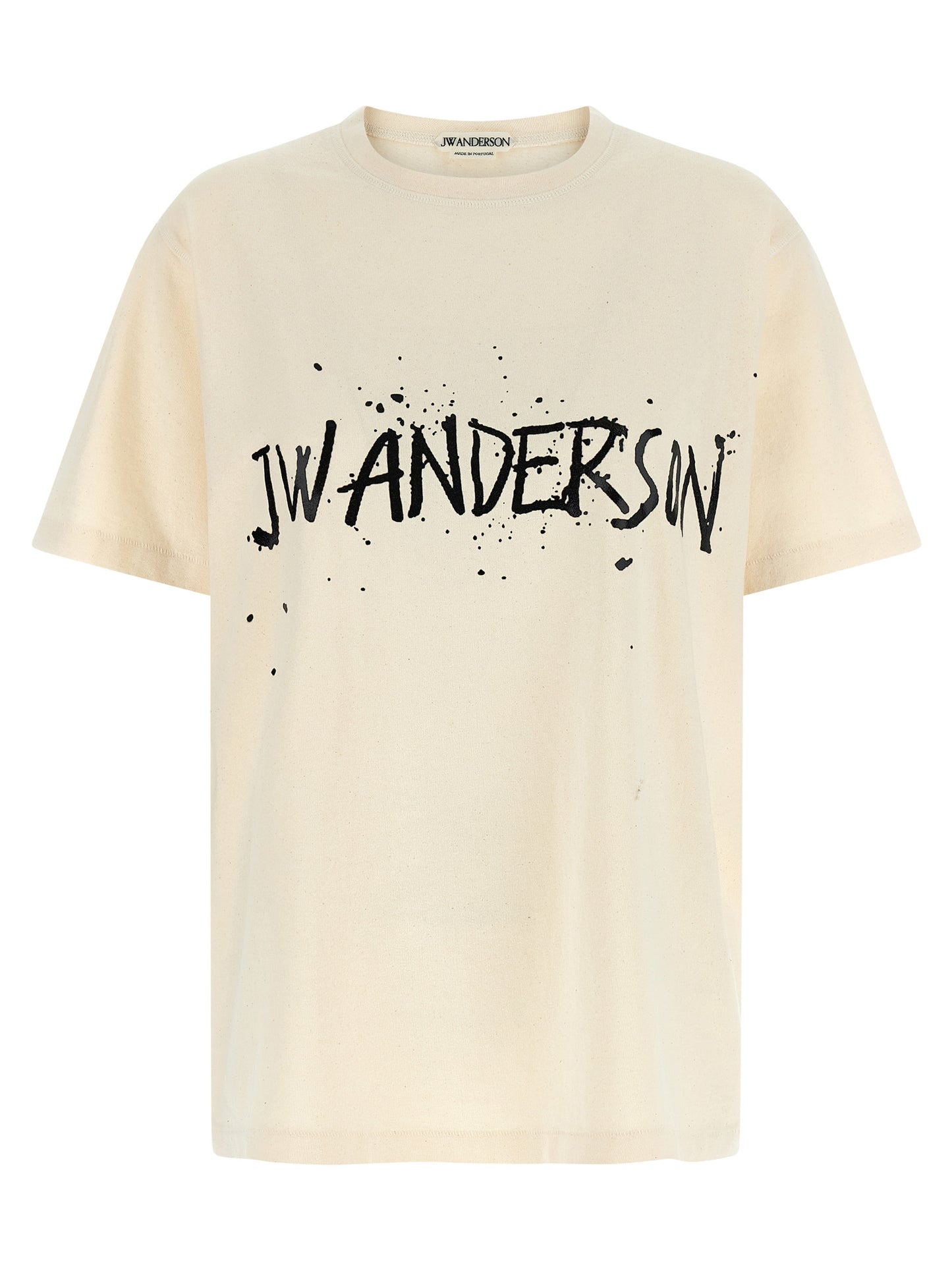 T-Shirt by J.W.Anderson for women in cotton beige showcases a fashionable silhouette, elegantly detailed with a fashionable short-sleeve and crew neckline for a sophisticated, high-fashion look.