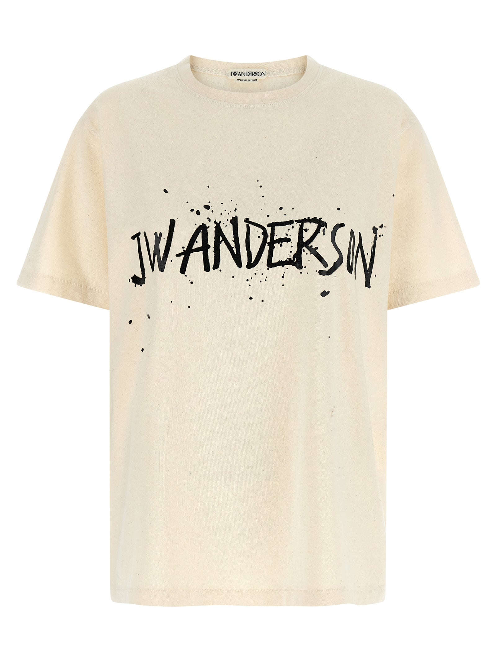 T-Shirt by J.W.Anderson for women in cotton beige showcases a fashionable silhouette, elegantly detailed with a fashionable short-sleeve and crew neckline for a sophisticated, high-fashion look.
