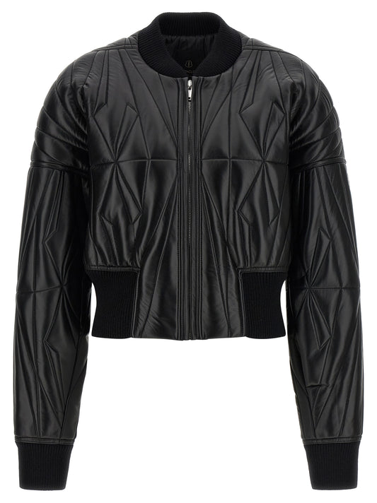 Bomber Jacket by Rick Owens for men in lamb leather & nylon black, patterned & signature features an contemporary silhouette, showcasing a sophisticated high-neck neckline and contemporary insulated for a truly refined look.