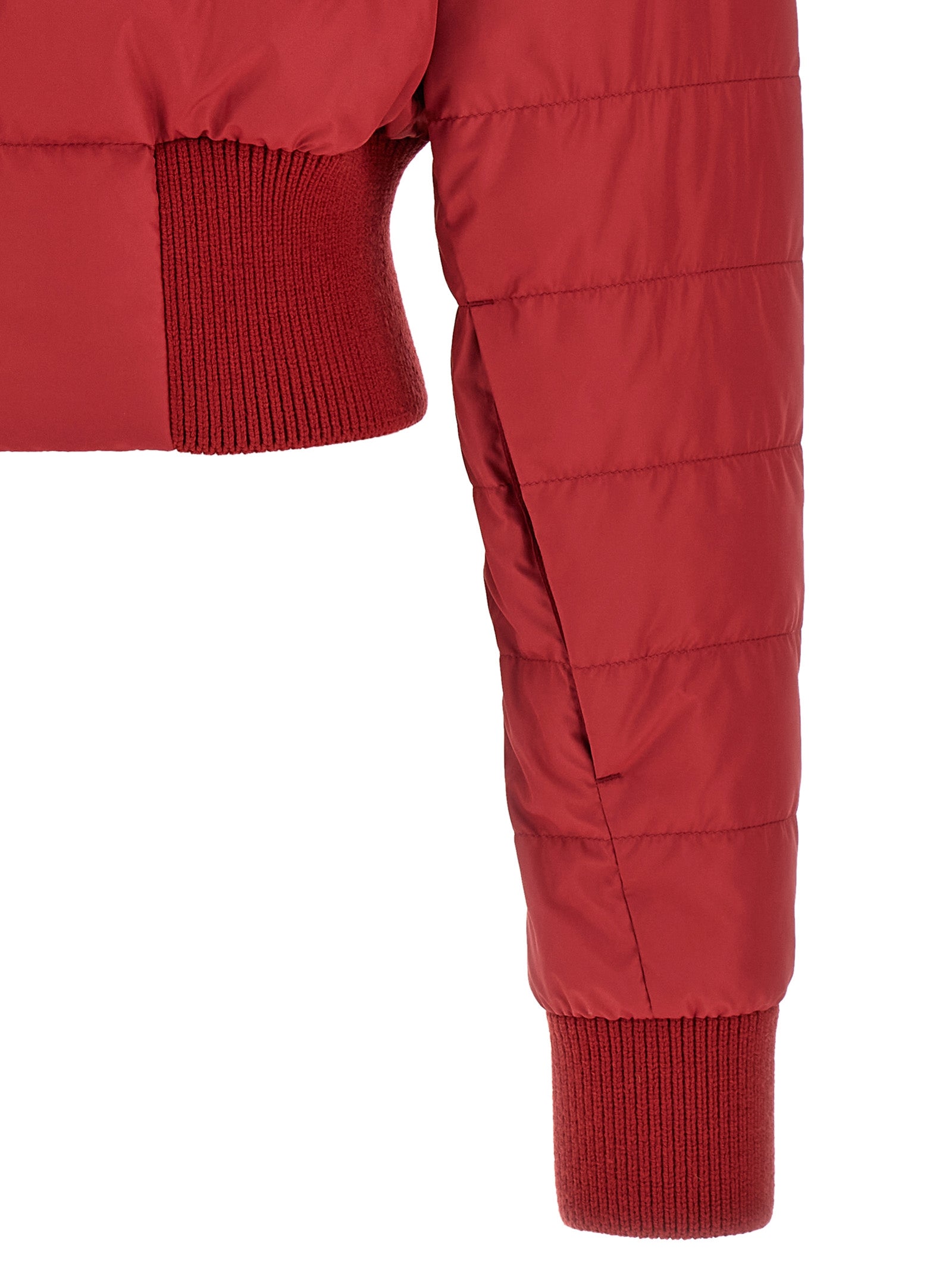 This Puffer Jacket by Rick Owens for women in polyester & goose-down multicolor & red exhibits a edgy silhouette, meticulously detailed with functional insulated and a edgy for a edgy finish.