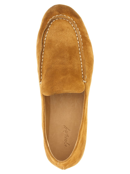 Loafer Slip-On Shoes by Marsell for men in calfskin leather brown features an effortless chic silhouette, showcasing the Men's Calfskin Leather Loafer Slip-On Shoes design with an effortless chic and a almond toe style for a effortless chic look.