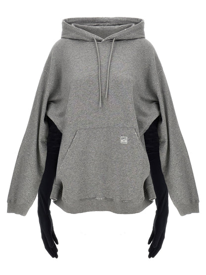 Hooded Dress by MM6 Maison Margiela for women in stretch cotton gray & white features an sultry silhouette defined by a hooded neckline and , falling to an sultry short mini for a sultry look.