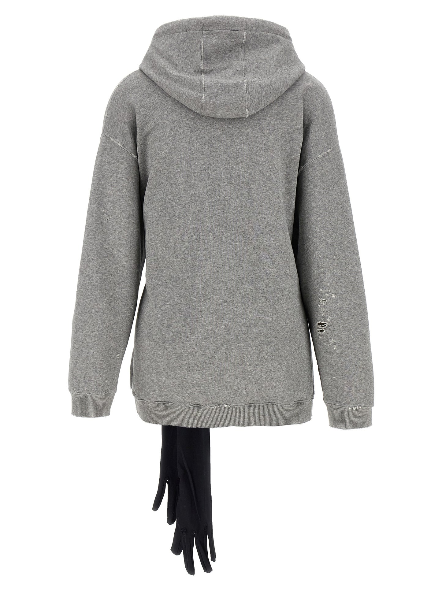 Hooded Dress by MM6 Maison Margiela for women in stretch cotton gray & white features an cute silhouette, detailed with a and hooded neckline that elegantly flows into a cute short mini.
