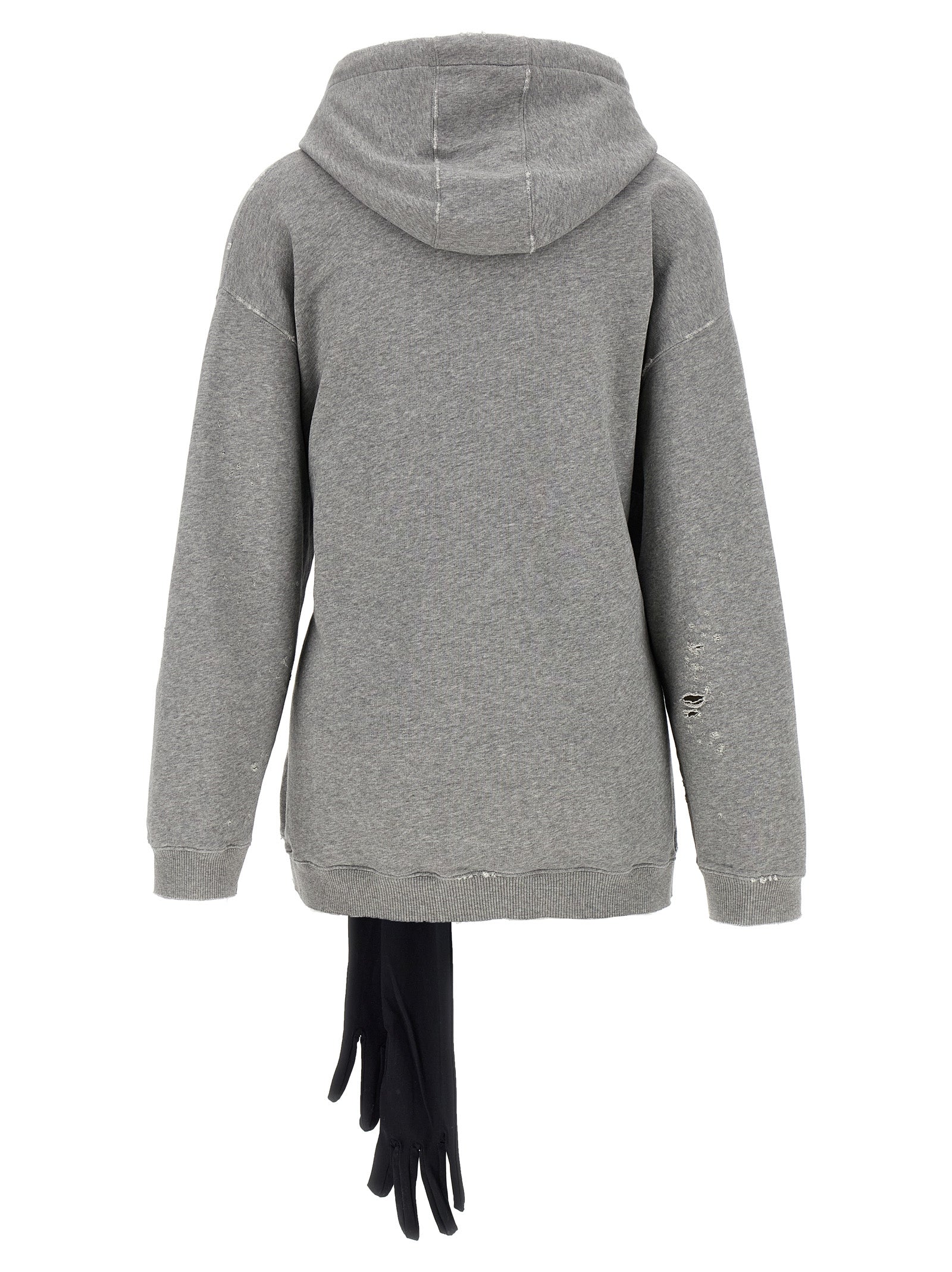 Hooded Dress by MM6 Maison Margiela for women in stretch cotton gray & white features an cute silhouette, detailed with a and hooded neckline that elegantly flows into a cute short mini.