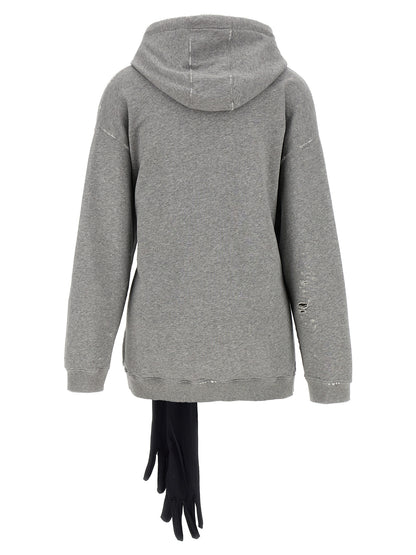 Hooded Dress by MM6 Maison Margiela for women in stretch cotton gray & white features an cute silhouette, detailed with a and hooded neckline that elegantly flows into a cute short mini.