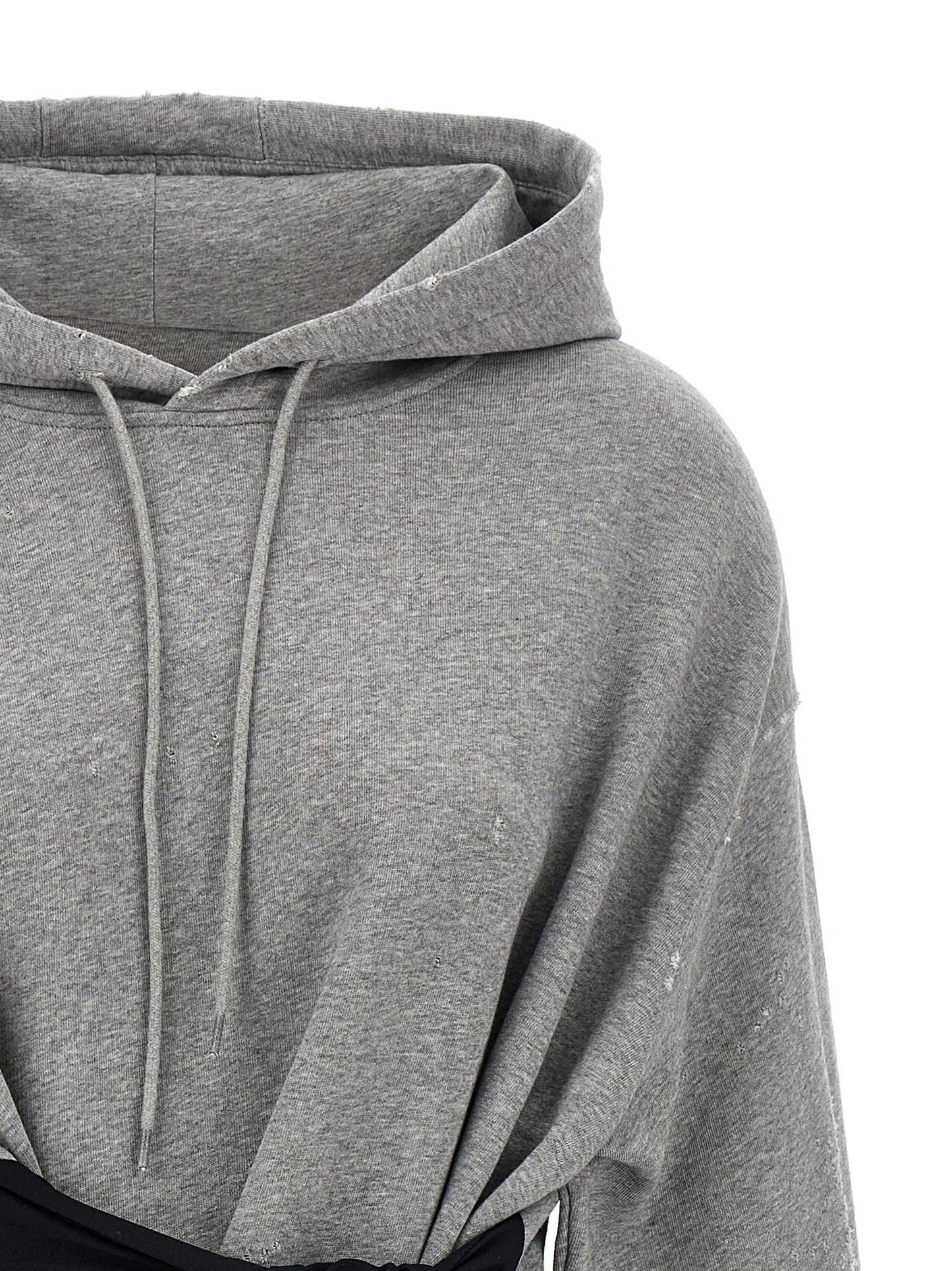 Hooded Dress by MM6 Maison Margiela for women in stretch cotton gray & white features an cute silhouette, detailed with a and hooded neckline that elegantly flows into a cute short mini.