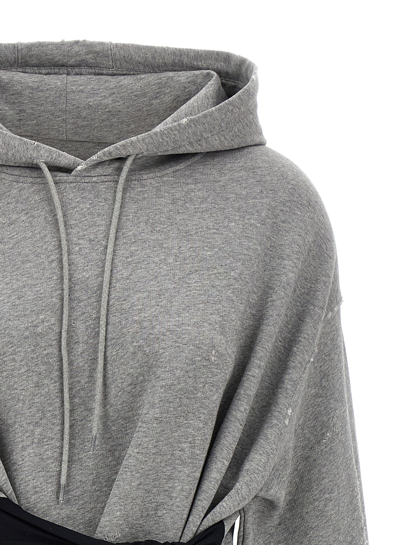 Hooded Dress by MM6 Maison Margiela for women in stretch cotton gray & white features an cute silhouette, detailed with a and hooded neckline that elegantly flows into a cute short mini.