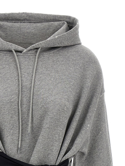 Hooded Dress by MM6 Maison Margiela for women in stretch cotton gray & white features an cute silhouette, detailed with a and hooded neckline that elegantly flows into a cute short mini.