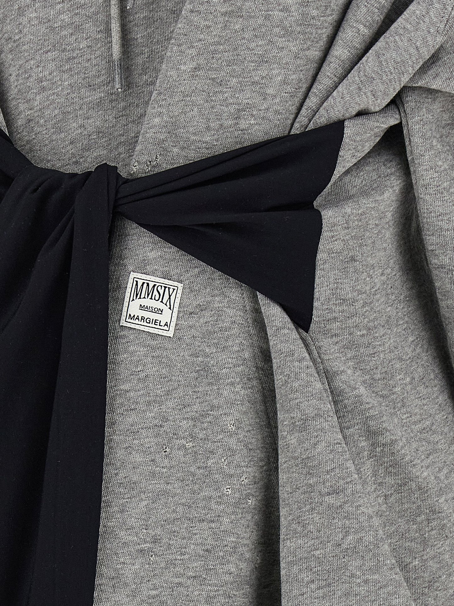 Hooded Dress by MM6 Maison Margiela for women in stretch cotton gray & white features an sultry silhouette defined by a and , falling to an sultry short mini for a sultry look.