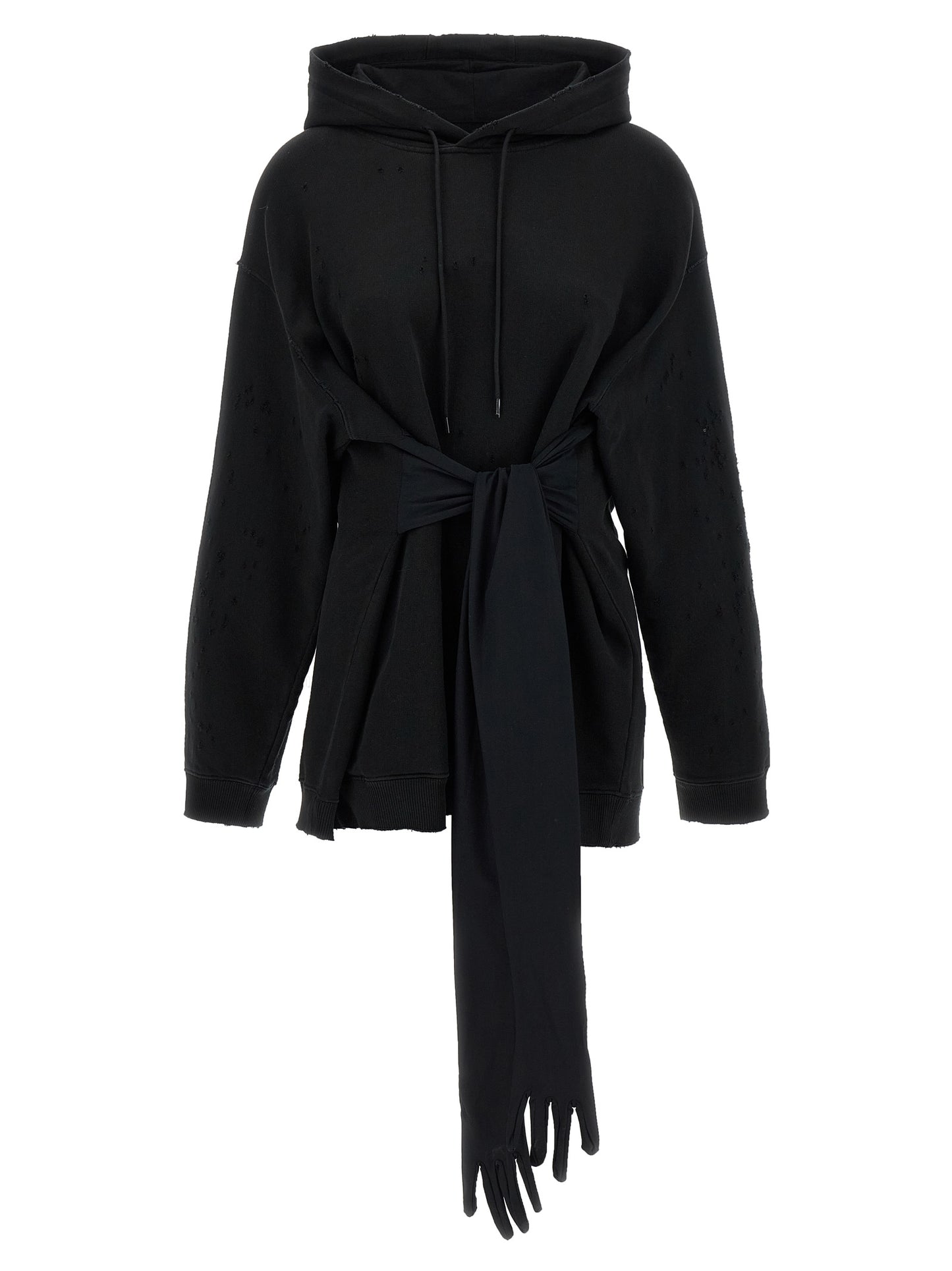 Hooded Dress by MM6 Maison Margiela for women in cotton black & white features an magnificent silhouette, artfully detailed with a magnificent hooded neckline and long-sleeve that flows into an magnificent short mini.