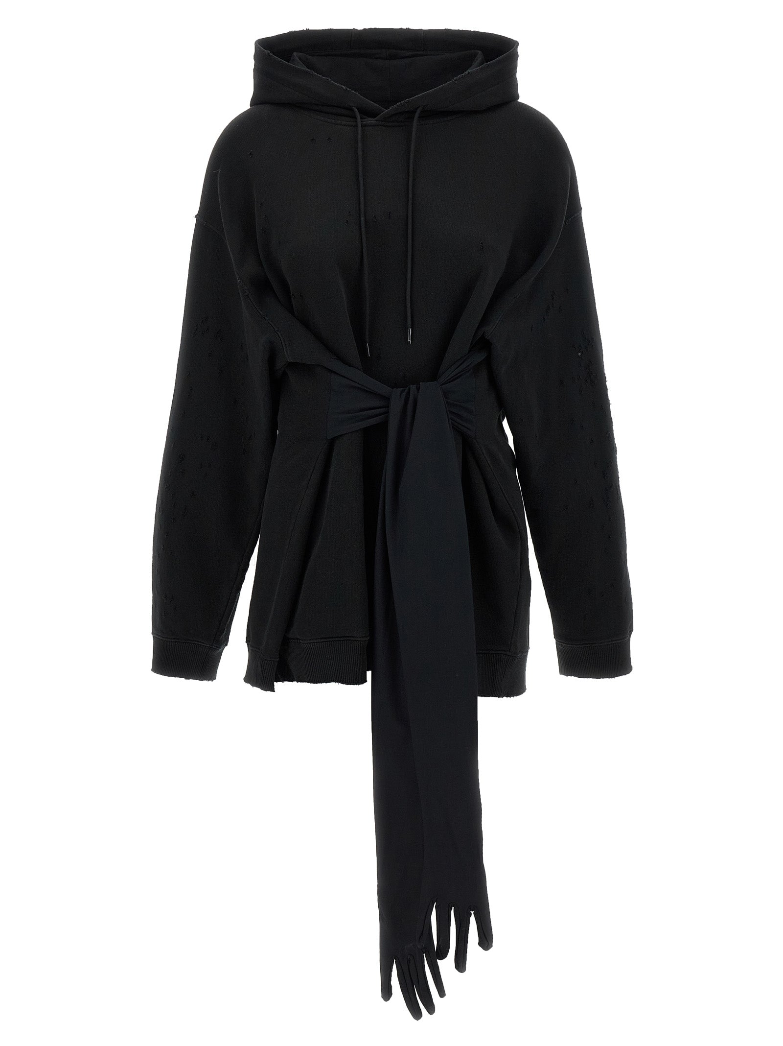 Hooded Dress by MM6 Maison Margiela for women in cotton black & white features an magnificent silhouette, artfully detailed with a magnificent hooded neckline and long-sleeve that flows into an magnificent short mini.