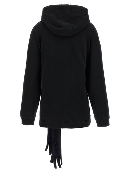 Hooded Dress by MM6 Maison Margiela for women in cotton black & white showcases a striking silhouette, elegantly detailed with a , refined hooded neckline, and a striking short mini for a striking finish.