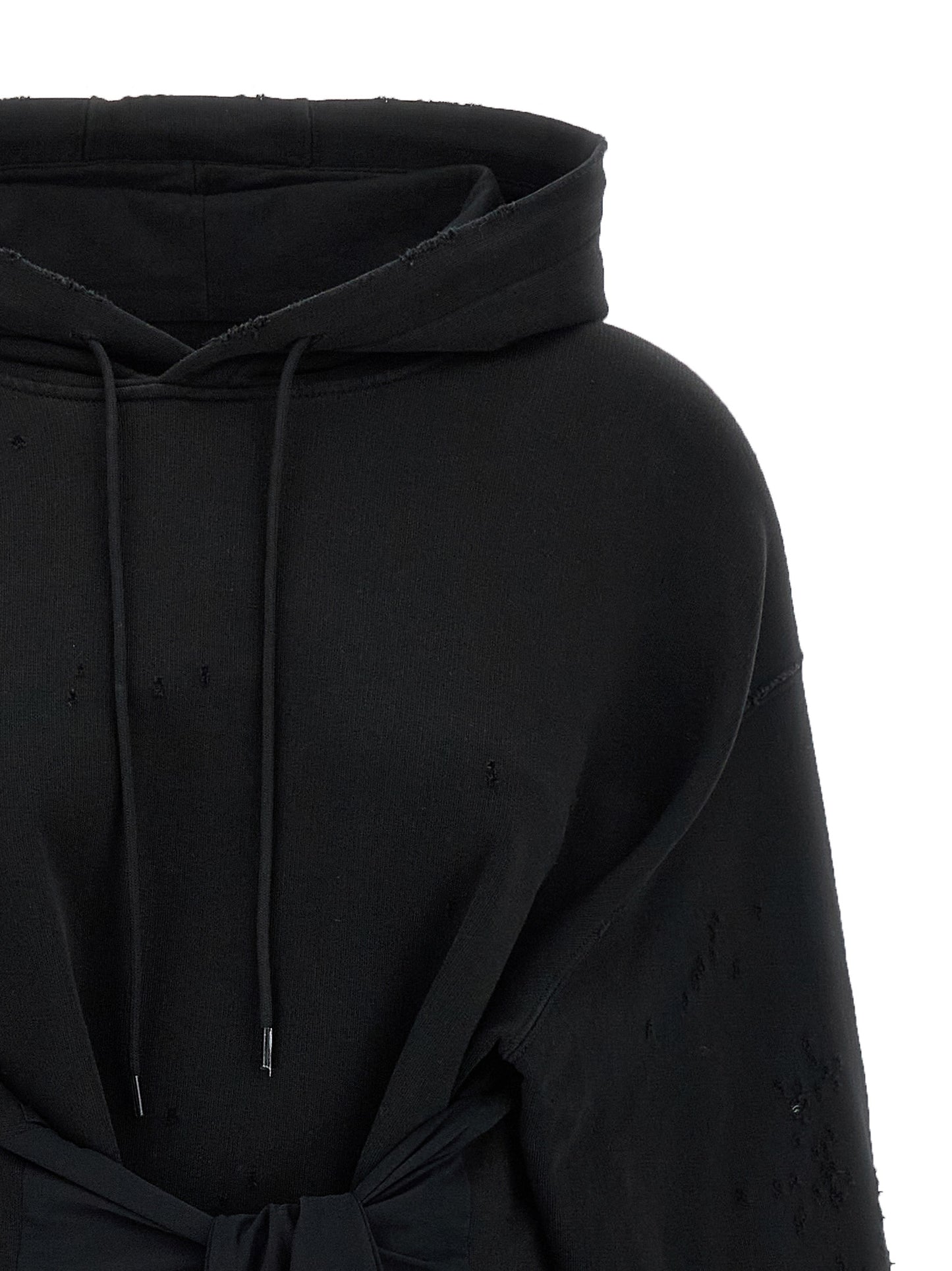 Hooded Dress by MM6 Maison Margiela for women in cotton black & white features a dramatic silhouette, showcasing an elegant hooded neckline and that flows into a dramatic short mini.