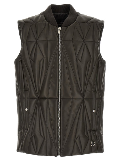 Rick Owens Men's Quilted Goose Down Padded Lamb Leather Nylon & Goose-Down Vest - Brown Patterned