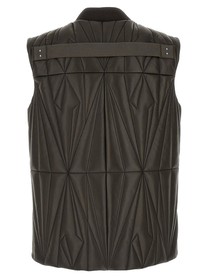 Rick Owens Men's Quilted Goose Down Padded Lamb Leather Nylon & Goose-Down Vest - Brown Patterned