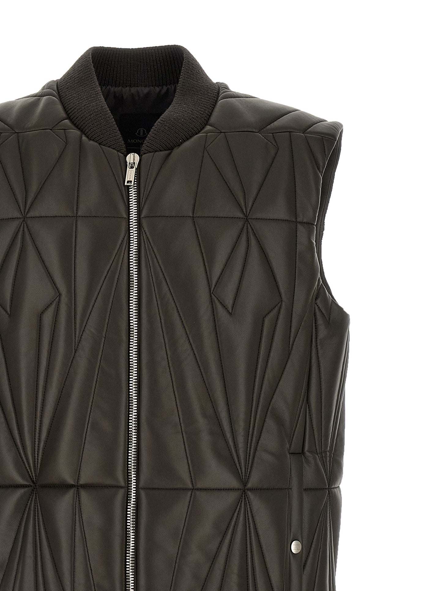 Rick Owens Men's Quilted Goose Down Padded Lamb Leather Nylon & Goose-Down Vest - Brown Patterned