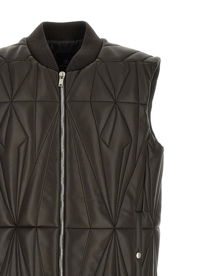 Rick Owens Men's Quilted Goose Down Padded Lamb Leather Nylon & Goose-Down Vest - Brown Patterned