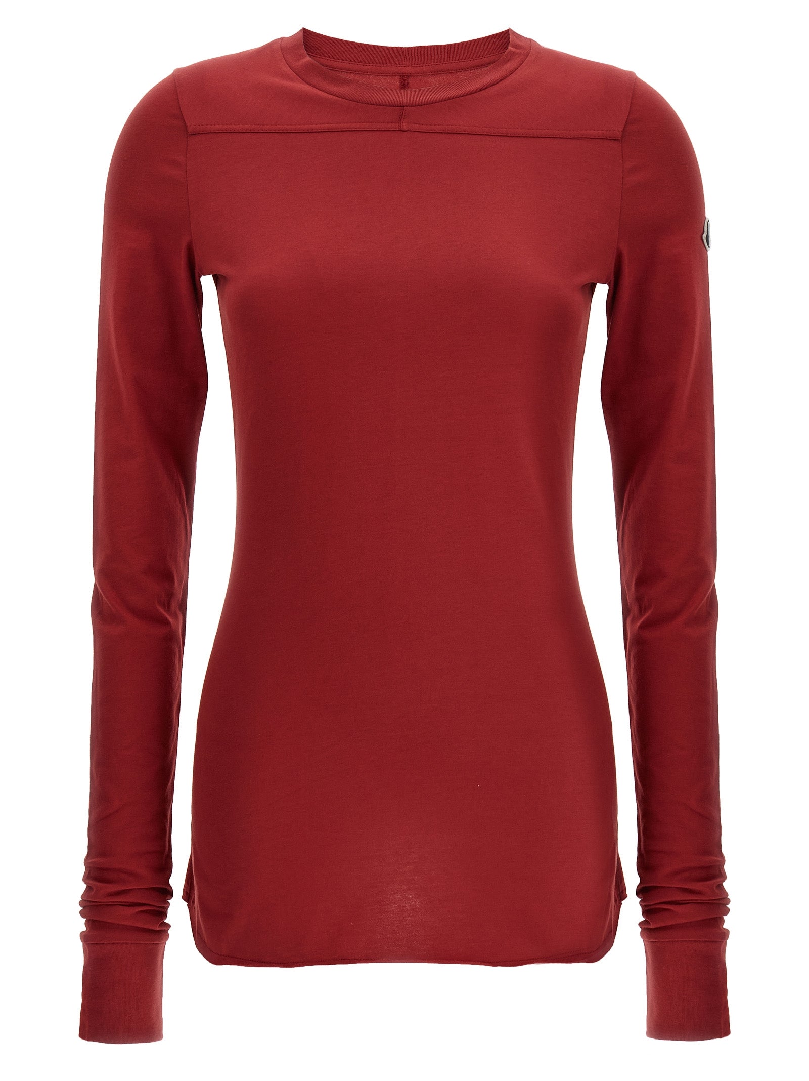 Activewear T-Shirt by Rick Owens for women in cotton multicolor & red features an contemporary design with , a long-sleeve length, and a contemporary crew neckline.